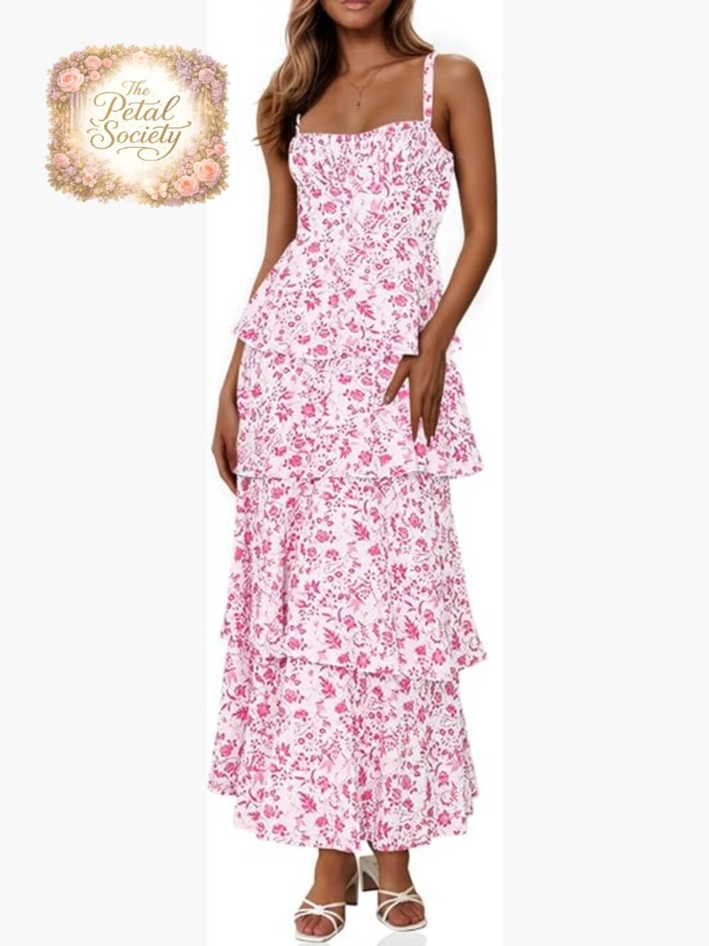 Summer Floral Maxi Dress Sleeveless Spaghetti Strap Tie Back Ruffle Tiered